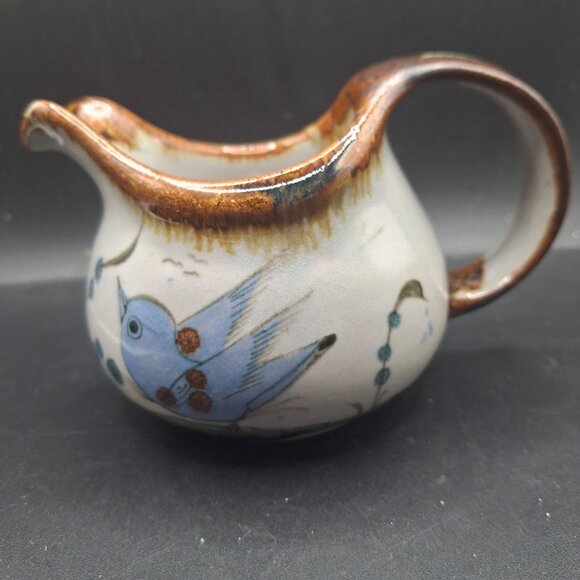 Vintage Ken Edwards Mexican Pottery Creamer With Hand-Painted Bird Floral Design - Picture 3 of 7